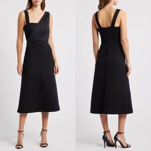 New Du Paradis Vienna Dress Black Midi Sleek Formal Ruched Bodice